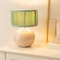 ValueLights Bosco Stone Ceramic Table Lamp with Ruched Pleated Lamp Shade & LED Bulb in Pale Green