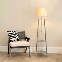 ValueLights | Grey Wooden 3 Tier Shelf Floor Lamp with White Trim Scallop Shade Living Room Lounge Light | Floor Lamps, Home Décor & Improvement Essential | Included LED Bulb