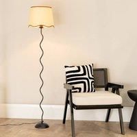 ValueLights Wiggle Black Metal Floor Lamp with Linen Scallop Trim Tapered Lamp Shade & Bulb in Burnt Orange