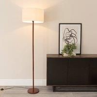 ValueLights Heather Dark Wood Stem Floor Lamp with Natural Drum Lamp Shade & LED Bulb in White