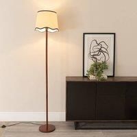 ValueLights Heather Dark Wood Stem Floor Lamp with Scallop Edge Tapered Shade & LED Bulb in Black