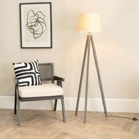 ValueLights | Grey Wood Tripod Floor Lamp with White Trim Scallop Shade Living Room Lounge Light | Floor Lamps, Home Décor & Improvement Essential | Included LED Bulb