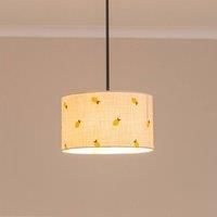 ValueLights | Easy Fit Medium Lemon Embroidered Fabric Drum Light Shade Bedroom Hallway Lampshade | Shades, Home Décor & Improvement Essential | Included LED Bulb | 350mm Shade Width