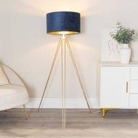 ValueLights | Aero Hairpin Leg Gold Tripod Floor Lamp with Navy Velvet & Gold Inner Shade & Warm White Bulb | Floor Lamps, Home Décor & Improvement Essential