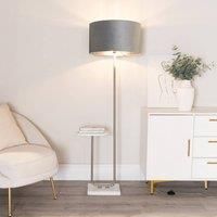 ValueLights | Tavel Brushed Chrome Metal Floor Lamp with Table with Grey Velvet & Chrome Inner Shade & Warm White Bulb | Table Lamps, Home Décor & Improvement Essential