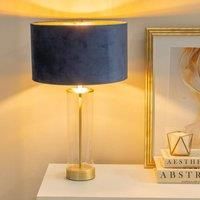 ValueLights | Balan Matt Gold and Clear Tube Table Lamp with Navy Velvet & Gold Inner Shade & Warm White Bulb | Table Lamps, Home Décor & Improvement Essential