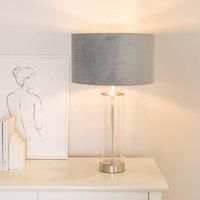 ValueLights | Balan Brushed Chrome and Clear Tube Table Lamp with Grey Velvet & Chrome Inner Shade | Table Lamps, Home Décor & Improvement Essential