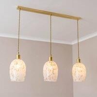 India White Confetti Glass Brushed Gold 3 Way Drop Bar Ceiling Pendant Light LED