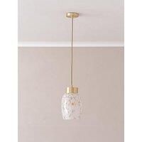 India White Confetti Glass Shade Brushed Gold Capped Ceiling Pendant Light LED
