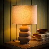 ValueLights | Rochelle Natural Linen Drum Shade Grey Bubble Stack Ceramic Table Lamp and Bulb | Table Lamps, Home Décor & Improvement Essential | Light Bulb Included