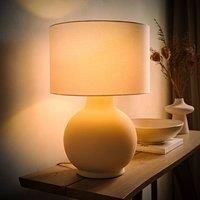 Blair Large Round Ceramic Table Lamp Natural Linen Shade Grey Beige LED Lighting