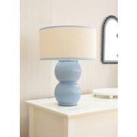 ValueLights | Gemma Linen with Blue Trim Shade Stacked Ribbed Blue Glazed Table Lamp with Bulb | Table Lamps, Home Décor & Improvement Essential | Light Bulb Included