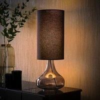 ValueLights | Sylvie Black Linen Tall Lamp Shade Smoked Glass Squat Table Lamp with LED Bulb | Table Lamps, Home Décor & Improvement Essential | Included LED Bulb