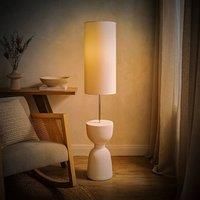 Esme Linen Tall Lamp Shade Ceramic Table Base Midi Floor Lamp and Bulb