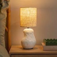 ValueLights | Mae Natural Linen Shade White Abstract Sandblast Ceramic Table Lamp and LED Bulb | Table Lamps, Home Décor & Improvement Essential | Included LED Bulb