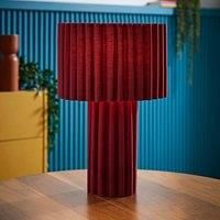 ValueLights | Lenny Burgundy Wine Drum Lamp Shade Ribbed Full Fabric Table Lamp with LED Bulb | Table Lamps, Home Décor & Improvement Essential | Included LED Bulb