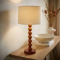 ValueLights | Wyatt Natural Linen Drum Lamp Shade Walnut Wood Bobbin Table Lamp with LED Bulb | Table Lamps, Home Décor & Improvement Essential | Included LED Bulb