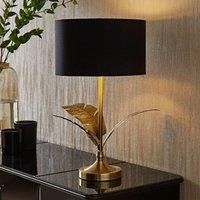 ValueLights | Christina Black with Metallic Gold Drum Shade Gold Palm Leaf Table Lamp and Bulb | Table Lamps, Home Décor & Improvement Essential | Light Bulb Included