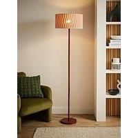 Wood Stem Floor Lamp Standard Standing Reading Light Living Room Bamboo Shade