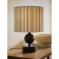 Candlestick Table Lamp Linen Striped Drum Lampshade Living Room Bedroom Light