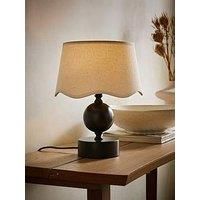Candlestick Table Lamp Linen Scallop Shade Living Room Bedroom Reading Light