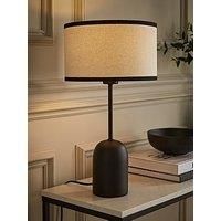 Black Dome Table Lamp Linen Trim Lampshade Bedroom Living Room Light LED Bulb