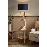 Shelf Floor Lamp Cream Wood Base Fabric Lampshade Standard Living Room Light