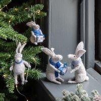Crossland Grove Skiing Hares Christmas Tree Decorations Grey (Set of 2)