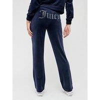Juicy Couture Diamante Back Logo Velour Track Pant - Navy