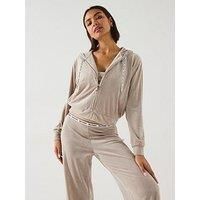 Juicy Couture Liv Rib Velour Lounge Hoodie - Beige