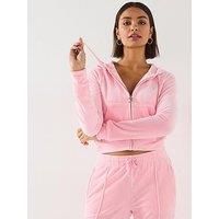 Juicy Couture Madison Diamante Logo Velour Hoodie - Pink