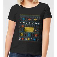 Friends Sofa Knit Women's Christmas T-Shirt - Black - XXL