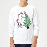 Unicorn Decorating The Christmas Tree Sweatshirt - White - M - White