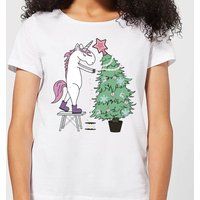 Unicorn Decorating The Christmas Tree Women's T-Shirt - White - M - White