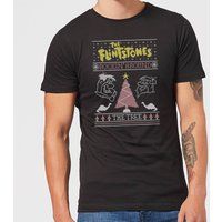 Flintstones Rockin Around The Tree Men's Christmas T-Shirt - Black - M