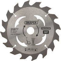 Draper TCT Cordless Construction Circular Saw Blade for Wood & Composites, 165 x