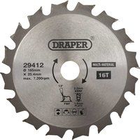 Draper 29412 TCT Multi-Purpose Circular Saw Blade, 185 x 25.4mm, 16T