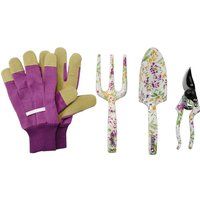 Draper 08993 AFTS/4 4pc Floral Garden Tool and Gloves Set Trowel Fork Secateurs
