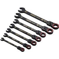 Draper Expert HI-TORQ Metric Flexible Head Ratchet Combination Spanner Set, Black (7 Piece)