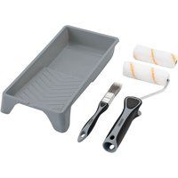 Draper 20796 Medium Pile Polyester Paint Roller and Brush Set with Soft Grip, 5pcs Includes 4" Roller Sleeves, Frame, Tray and 20mm Paint Brush