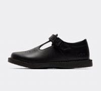 Kickers Little Girls Black Leather Kopi Heart T Bar Shoes