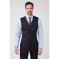 Antique Rogue Slim Fit Navy Blue & Clay Check Waistcoat