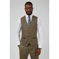 Marc Darcy Tailored Fit Ted Tan Check Brown Men's Suit Waistcoat