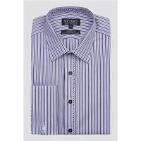 Jeff Banks Studio Tailored Fit Forward Point Collar Double Cuff Navy & Purple Stripe Shirt