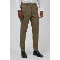 Marc Darcy Tailored Fit Ted Tan Check Brown Men's Suit Trousers