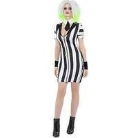 Smiffys Beetlejuice Women/'s Adult Costume with Black and White Stripe Dress and Collar with tie, Officially Licensed Warner Brothers Halloween Costume Medium