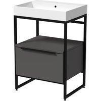 Wickes Rimini Onyx Grey Black Frame Freestanding Vanity Unit & Basin  850 x 600mm