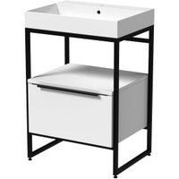 Wickes Rimini Matt White Black Frame Freestanding Vanity Unit & Basin  850 x 600mm