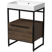 Wickes Rimini Vintage Oak Black Frame Freestanding Vanity Unit & Basin  850 x 600mm