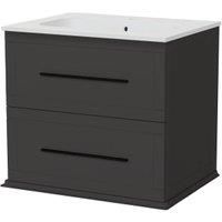 Duarti by Calypso Kentchurch Strata Grey Wall Hung Vanity with Farley Recessed Basin & Black Handles - 600mm